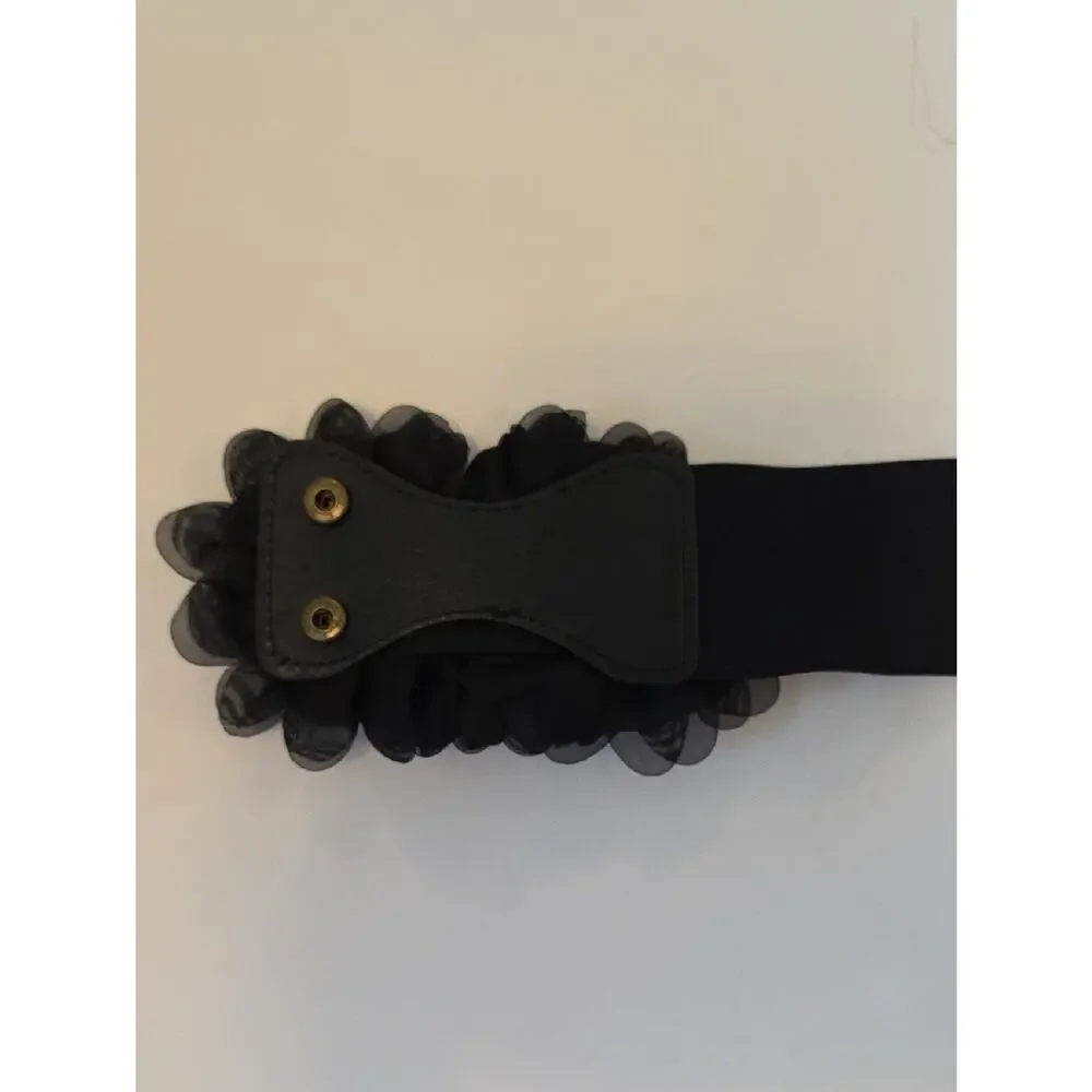 Black Floral Roses Wide Elasticized Belt Womens OS Dressy Bridal Dark Romance